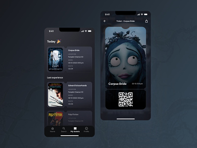 Daily UI #3 | Tribo Criativa | Cinema Ticket app cinema cinema ticket daily ui mobile app movies spooky tarantino ticket tim burton tribo criativa ui ui design