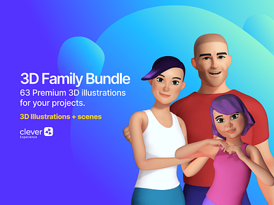 3D Illustration Kit (Free and Premium) - Family Bundle