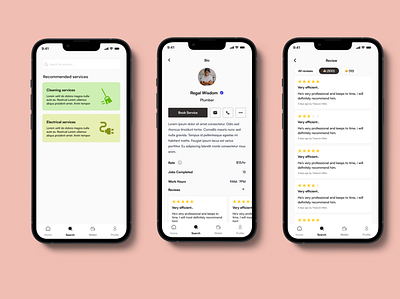 Search, detail and review screens app design mobile app ui uidesign