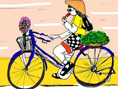 vietnam girl anime art bike bycicle confetti cute cuture friendship girl girl illustration illustration vietnam vietnamese