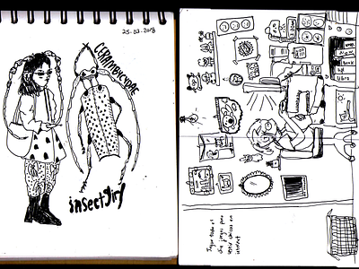 sketchbook page blackandwhite exchange insects korea messy random room sketch sketchbook sketching thoughts