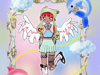 Cowboy baby angel angel art collage cute illustration