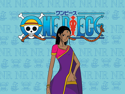 Desi Nico Robin (One Piece) anime asian brown desi design illustration indian one piece saree