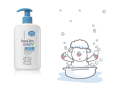 Sheep SeboCalm BABY baby bathtub beauty bubble character design cream cute illustration lotion packshot shampoo sheep