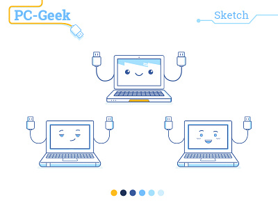 PC-Geek character chip computer flat gif glass kid loop magnifying sketch tablet