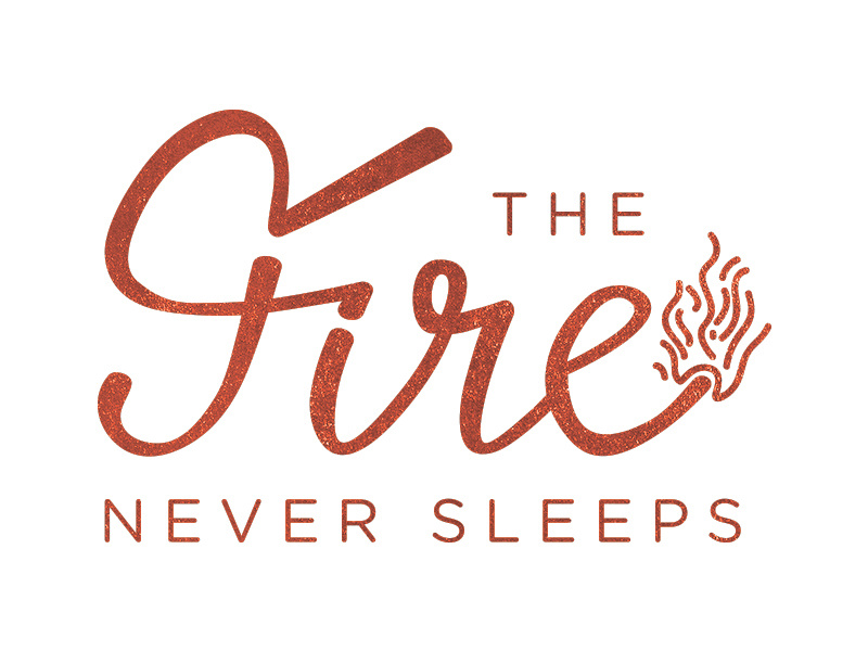 The Fire Never Sleeps letterpress shirt orange script fire handlettering