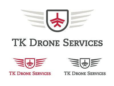 TK Drone Services Logo airplane aviation drone grey logo plane red wings