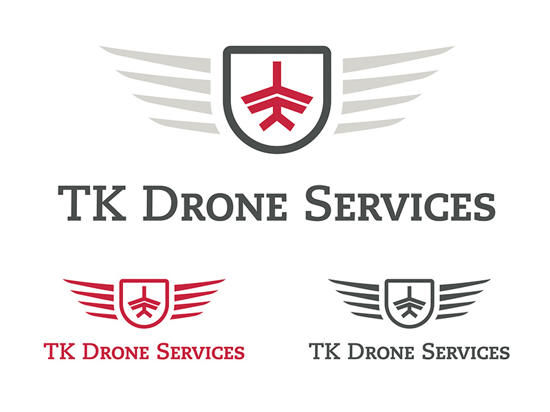TK Drone Services Logo plane wings red grey aviation drone logo airplane