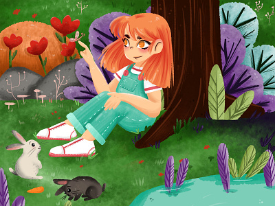 spring time! bookillustration characterdesign chibicharacter childrenbookillustration girlillustration illustration illustrationbook