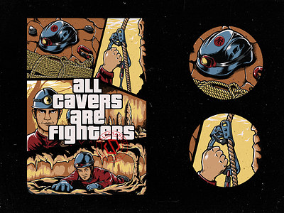 All Caver Are Fighters caving commision work illustration sports design tshirt design vintage design