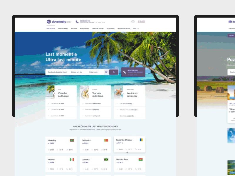 DovolenkySME booking clean destination homepage landing minimal tourist travel ui ux web