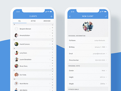 iOS Clients & Add News add new booking clients feed fitness ios iphone mobile planner ui ux