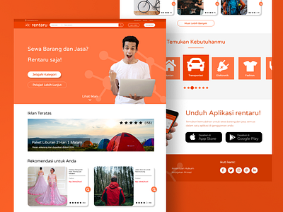 Rentaru Web Landing Page adobe xd branding design indonesia orange rent ui web design