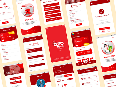 OCTO Mobile App Redesign android app banking branding design figma isometric mobile red redesign ui ux