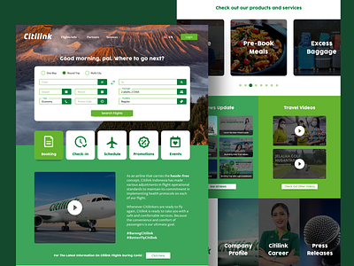 Citilink Indonesia Landing Page Redesign airline airplane branding company design figma green indonesia redesign travel ui ux website