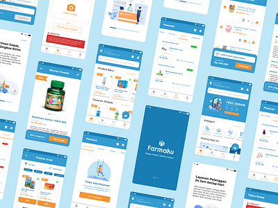 Farmaku App Redesign android app blue branding design figma health illustration indonesia medication mobile online shopping orange pharmacy redesign ui ux