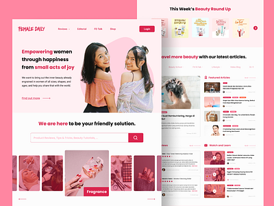 Female Daily Landing Page Redesign articles beauty branding community design female figma indonesia pink red redesign ui ux website