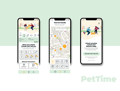 PetTime app app concept design flat icon illustration interaction design typography ui web