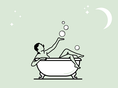 Bathing Betty bath bathtub bubbles illustration moon stars woman