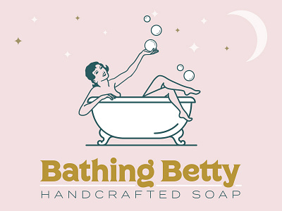 Bathing Betty bath bubbles gold identity lady logo moon pink pinup soap stars white
