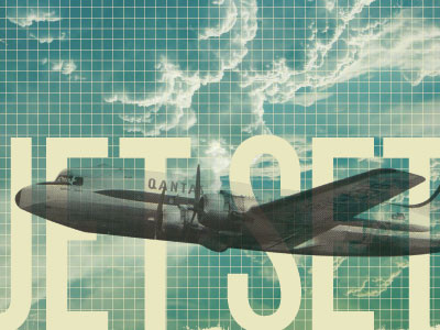Jet Set Awards Poster airplane blue clouds grid