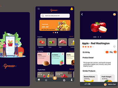 Grocer-Grocery Shopping App daily grocery grocery app mobile app online grocery ui design ux design