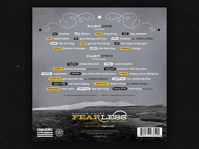 Tracklist/Back Cover | Fearless (Taylor's Version) Album album album packaging back album cover collage country design lyrics music redesign taylor swift tracklist typography vinyl words