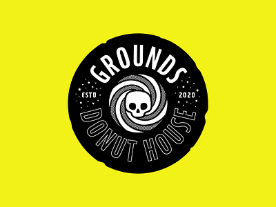 Sticker Design | Grounds Donut House badge brand identity branding design emblem grunge logo punk redesign rock skull sticker