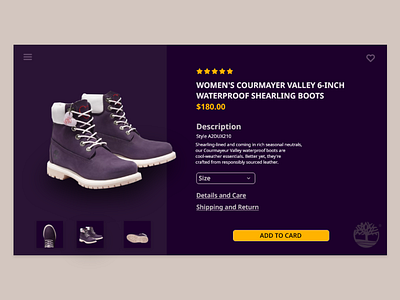 DailyUi - 012 - E-Commerce Shop (Single Item) daily 100 challenge dailyui dailyuichallenge ecommerce design graphic design purple single product timberland ui uidesign ux uxdesign uxui webdesign winter is coming