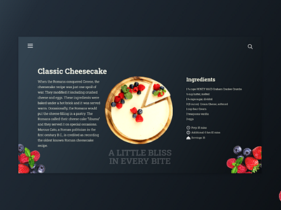 Recipe || 040 cheesecake daily 100 daily 100 challenge daily ui daily ui challenge dailyui dailyui 040 dailyuichallenge dark design flat graphic design minimal recipe card recipes ui ux web web design webdesign