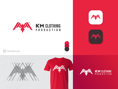 KM Clothing Production Logo Design brand identity branding clothing brand design eagle logo grid logo icon identity identity branding logo logo design minimal