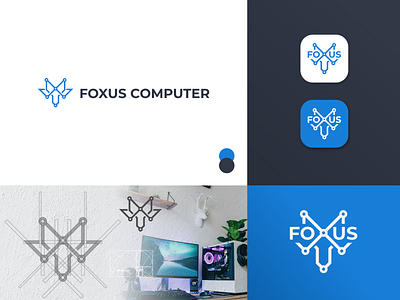Foxus Computer Logo Design blue logo brand identity branding design fox logo icon identity identity branding illustration indonesia indonesia designer line logo logo logo design minimal tech logo