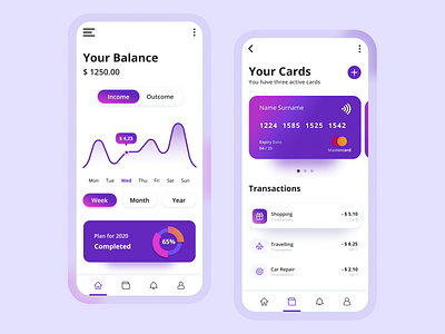 Mobile App balance balannc banking card cards credit cards design dribble finance income mastercard mobile app outcome transaction typography ui ux
