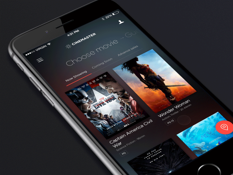 Online movie bookings reimagined app booking cinema dark film interface mobile movies ui ux