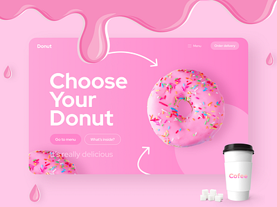 Site with a delicious donut art clean donut dunkin donuts food food and drink pink pizza tasty tasty food ui web website