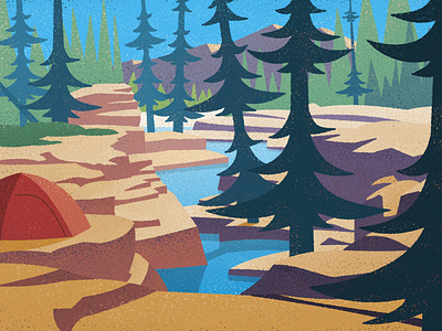 Vintage Ribbon Creek #3 camping canadian artist hiking illustration landscape mountains nature outdoors retro vintage