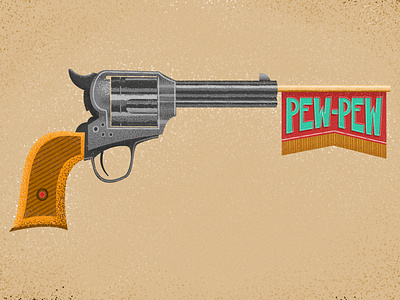 Pew Pew canadian artist graphic design handgun illustration mid century retro revolver toy vector art vintage western