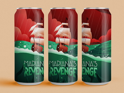 Mariana’s Revenge beer canadian artist craft beer label design retro art sailing sea monster vector vintage art