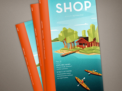 SHOP Magazine Lake Saimaa Spring/Summer 2016 Cover abstract adventure cabin editorial illustration illustration kayak lake low poly outdoors shopping travel yeg