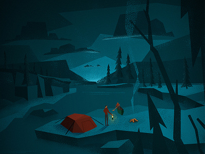 Back at camp abstract adventure alberta digital illustration editorial edmonton exploration illustration interpretive low poly outdoors retro