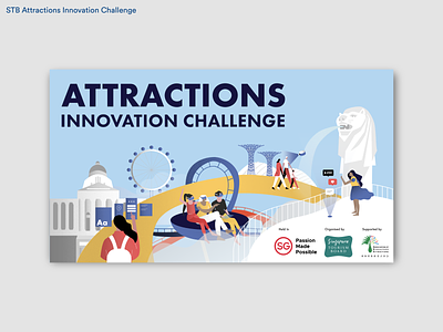 STB Attractions Innovation Challenge 2019 attractions illustration key visual mbs merlion people singapore tech tourism tourists