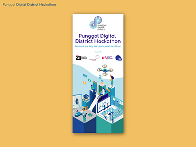 Punggol Digital District Hackathon app illustration learn live pull up banner singapore tech work