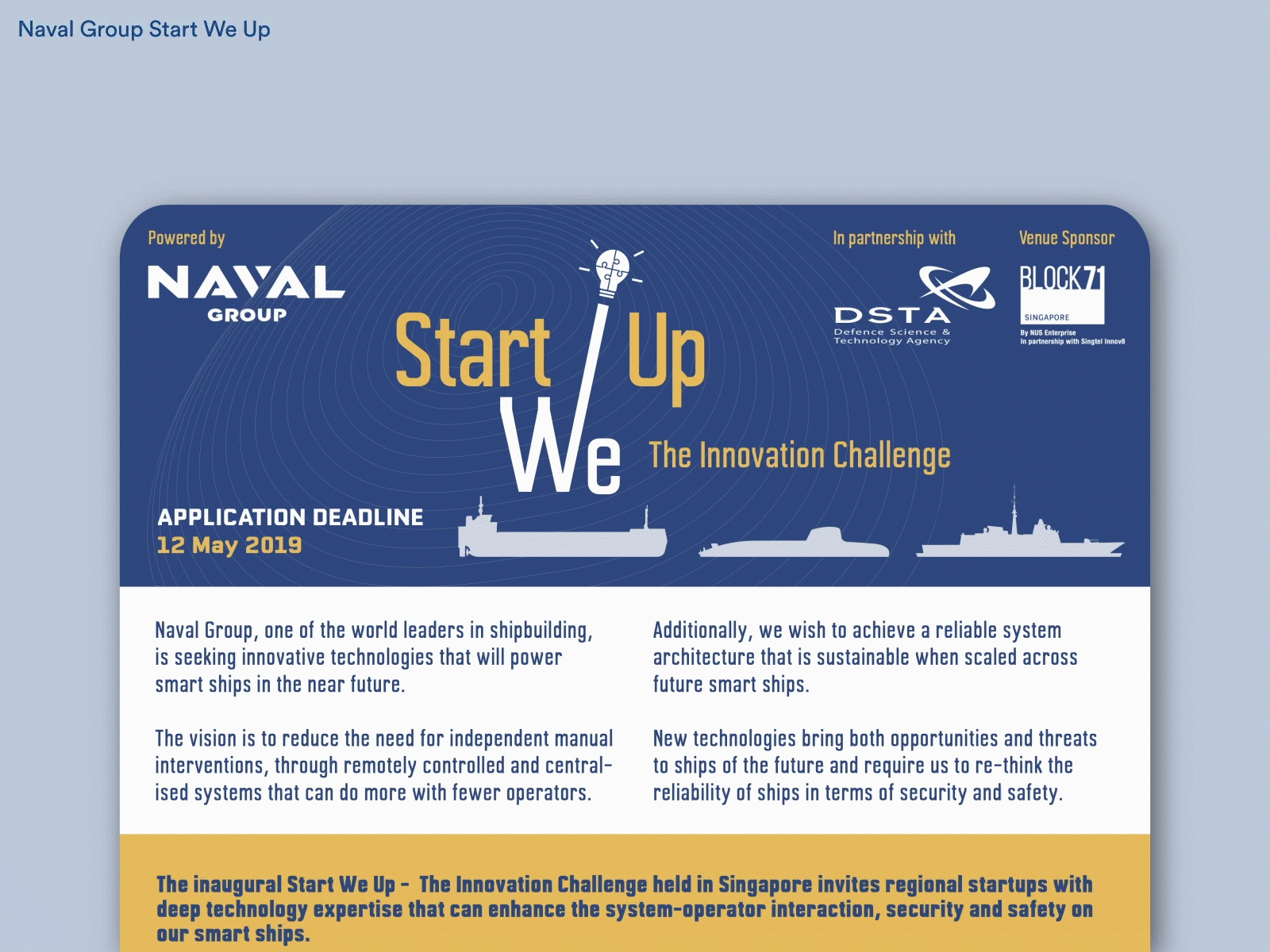 Naval Group Start We Up innovation naval ships startup website