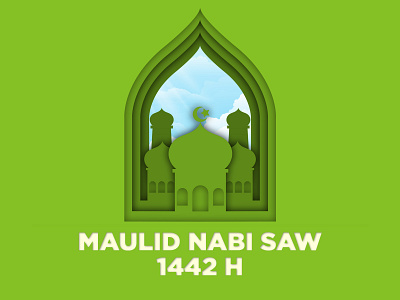 Maulid Nabi design green illustration minimal mosque pappercut