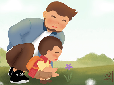 Flower Field with Dad character design character illustration children children book illustration childrens illustration illustration