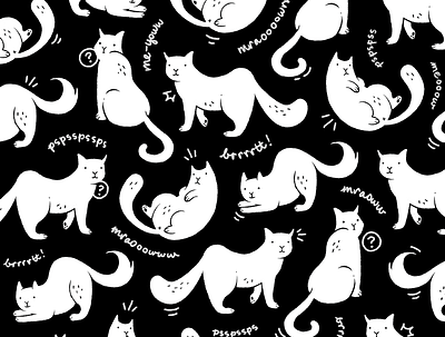Me-yoww black and white cat cat pattern cats digital drawing digital illustration doodle drawing ipad pro kitten kittens kitties pattern procreate