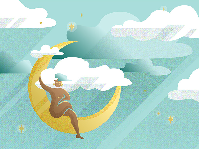 Moongirl evening night star vector moon illustration