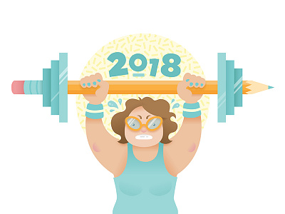 Flexin' 2018 illustration new year pencil resolution vector workout