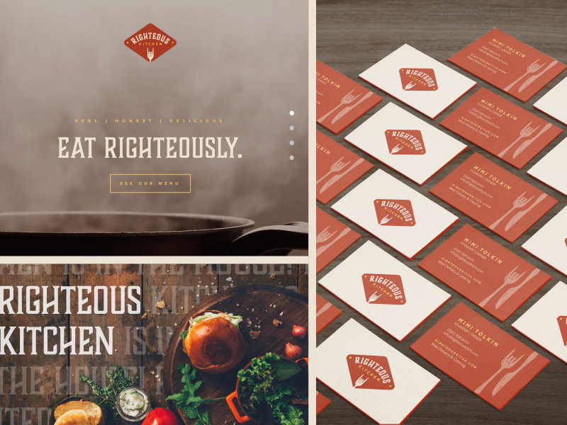 Righteous Kitchen Brand Assets print design restaurant branding restaurant web design website business cards digital ad food branding branding