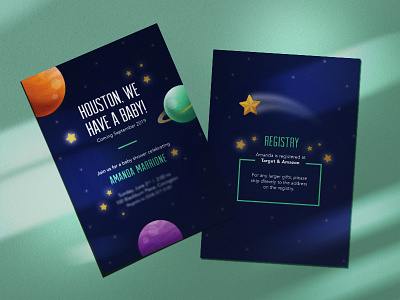 Spacing Out baby baby shower cosmic illustration invitation invite planets postcard print shooting star space star stars vector